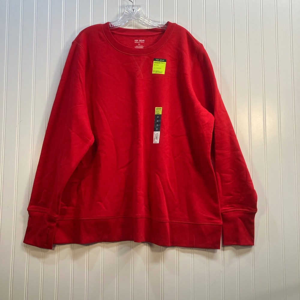 Tek Gear Ultrasoft Fleece Sweatshirt Red Women 2X Plus Thumbhole Cozy Loungewear